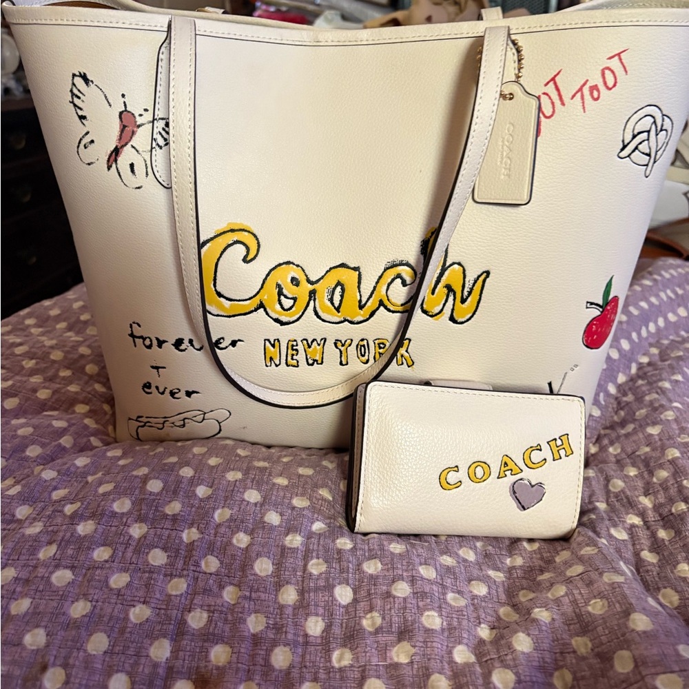 Coach White Tote Bag with Whimsical Designs